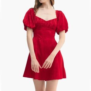 All in Favor Floral Jacquard Puff Sleeve Minidress